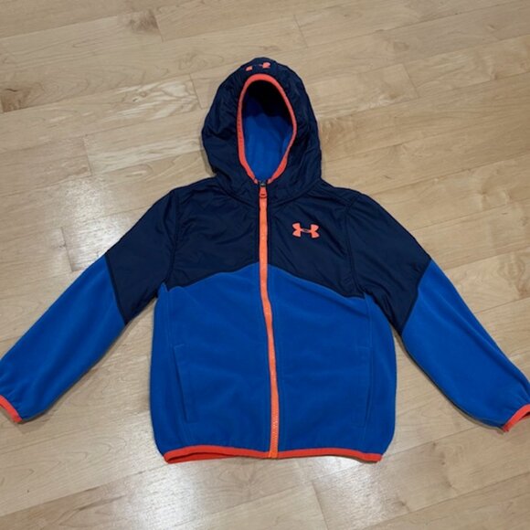 Under Armour Jacket Boys Sz 6 ColdGear Fleece Hooded Orange Logo Outdoor Wear - Picture 1 of 5